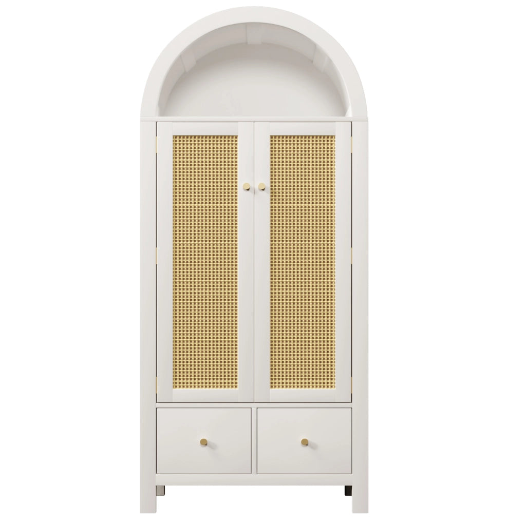 Armadio guardaroba 181x78x45 cm in MDF e metallo; bianco; 2 cassetti; asta appendiabiti