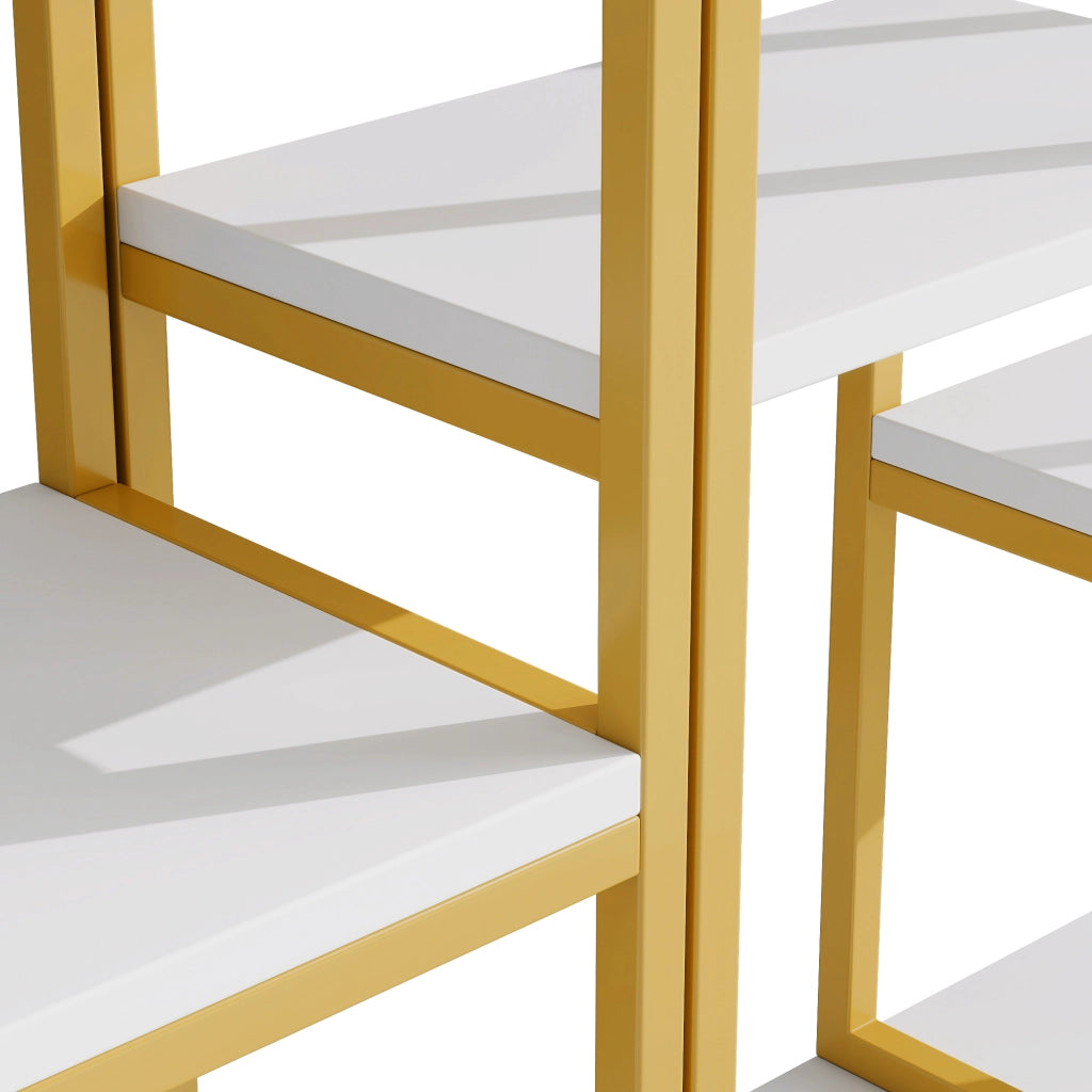 Libreria moderna 160 x 29,5 x 180 cm in MDF e metallo, struttura rettangolare stabile, finitura oro e bianco