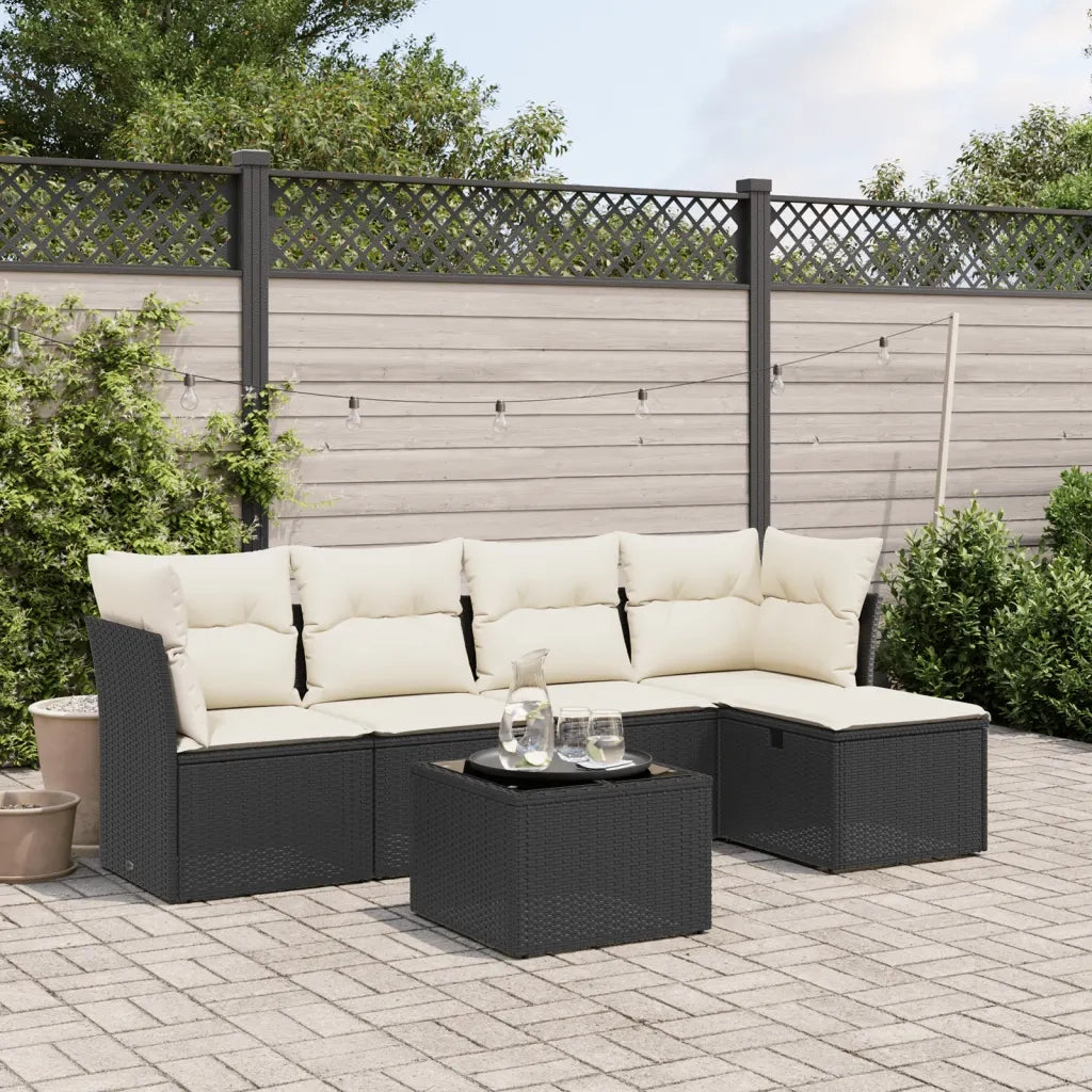 Set Divano da Giardino 6 pz | Set Salotto da Giardino con Cuscini Nero in Polyrattan