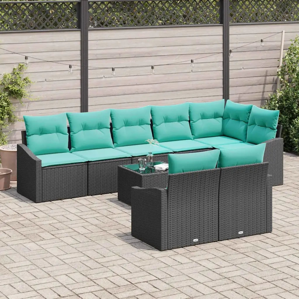 Set di divani con cuscino 9 pcs Nero polyrattan