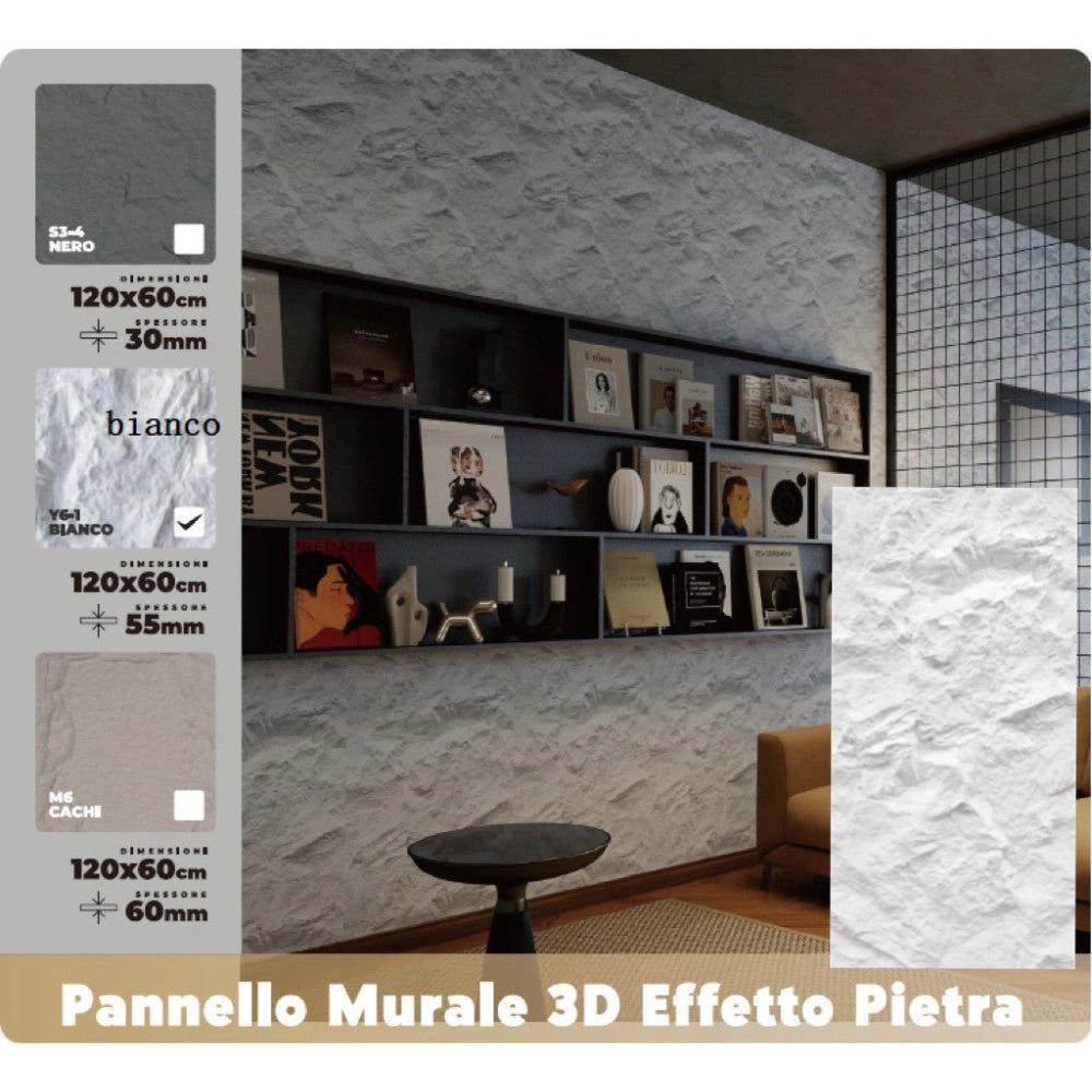 Trade Shop - Pannello Murale 3d Effetto Pietra Bianco 120x60 Cm Rivestimento Parete -