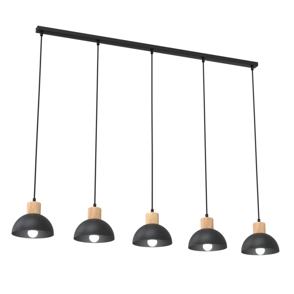 Lampada a sospensione Seco in acciaio nero opaco e legno