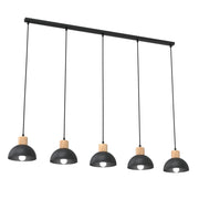 Lampada a sospensione Seco in acciaio nero opaco e legno