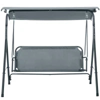 Dondolo 3 Posti con Tettuccio Inclinabile e Cuscini, in Acciaio e Poliestere, 172x110x153 cm, Grigio