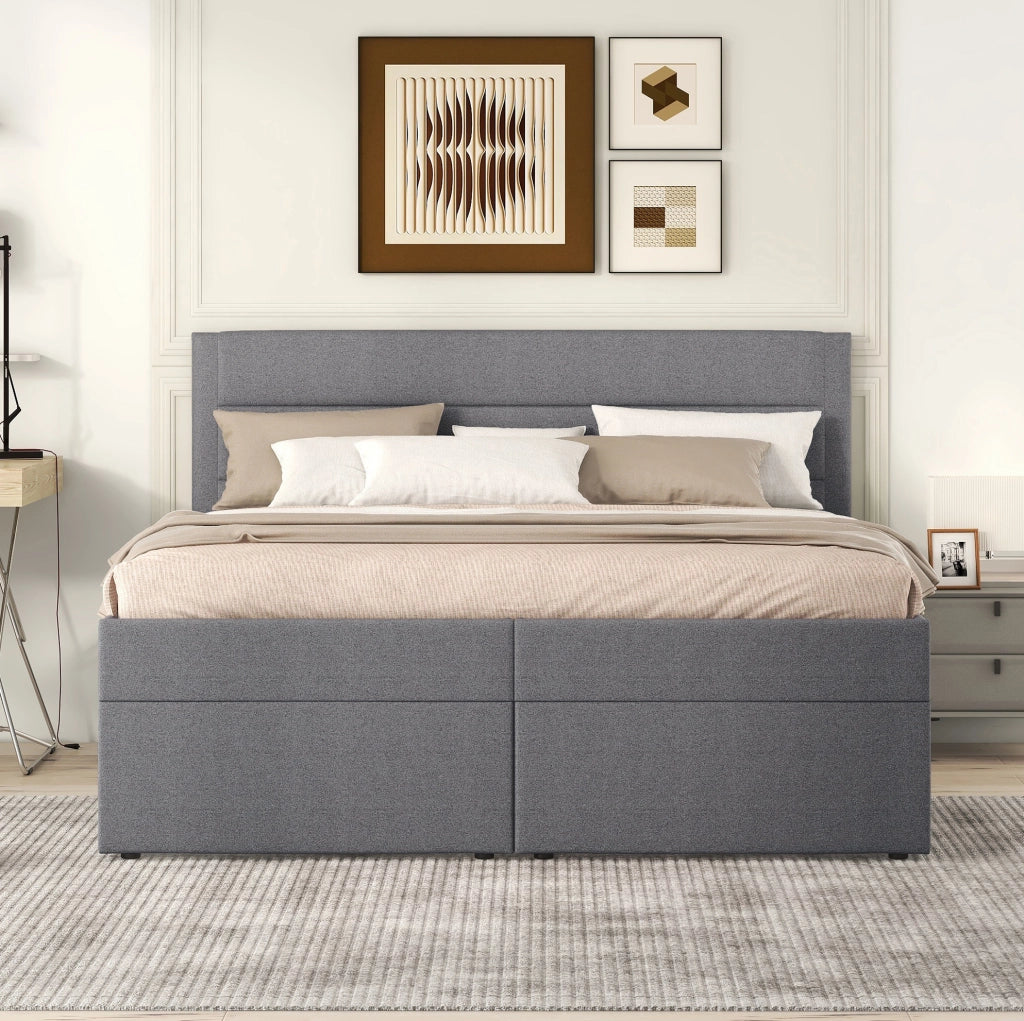 Letto 140x200 cm con contenitore e apertura bilaterale in legno; MDF; metallo e lino