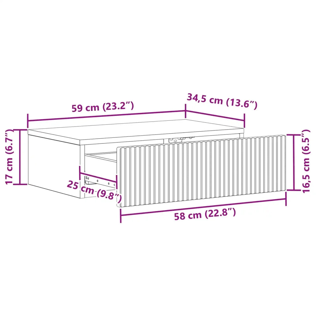 Tavolino da Parete Laterale Grigio Cemento 59 x 34,5 x 17 cm 898488