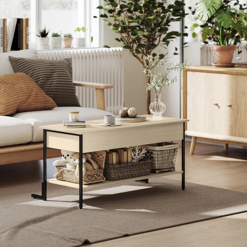 Tavolino da caff¨¨ con piano alzabile ¨C Xylo ¨C legno naturale con vano e ripiano 95x40x59cm