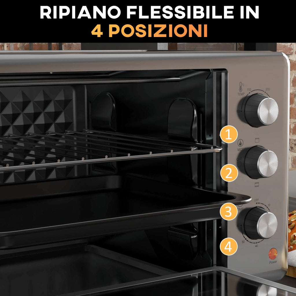 Fornetto Elettrico 30L ¨C Xylo ¨C 1600W, 3 Funzioni Cottura, Timer, Argento