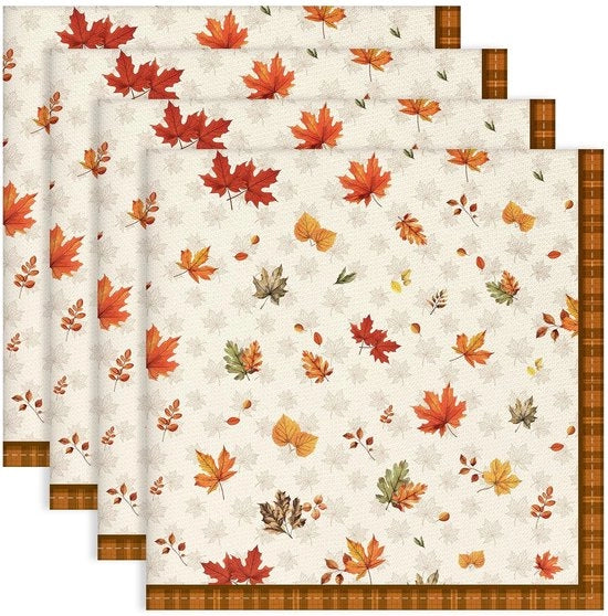 Set di tovaglioli in cotone 100% - Foglie autunnali vintage - Tovaglioli lavabili - Set da 4 - 45,7 x 45,7 cm - Per pranzo/festa - Tovaglioli da pranzo