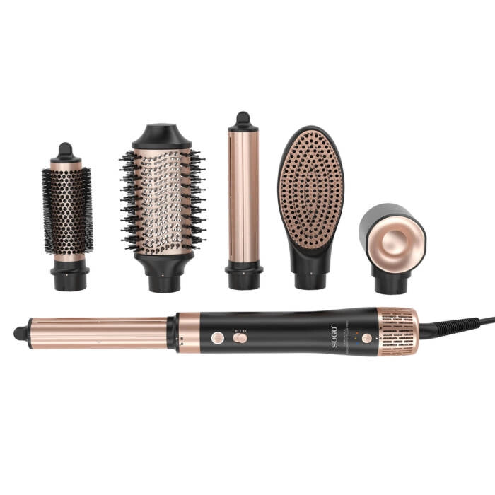 Styler capelli 6 in 1 con aria calda 1400W, tecnologia Coanda e motore BLDC, arriccia asciuga e volumizza - Sogo