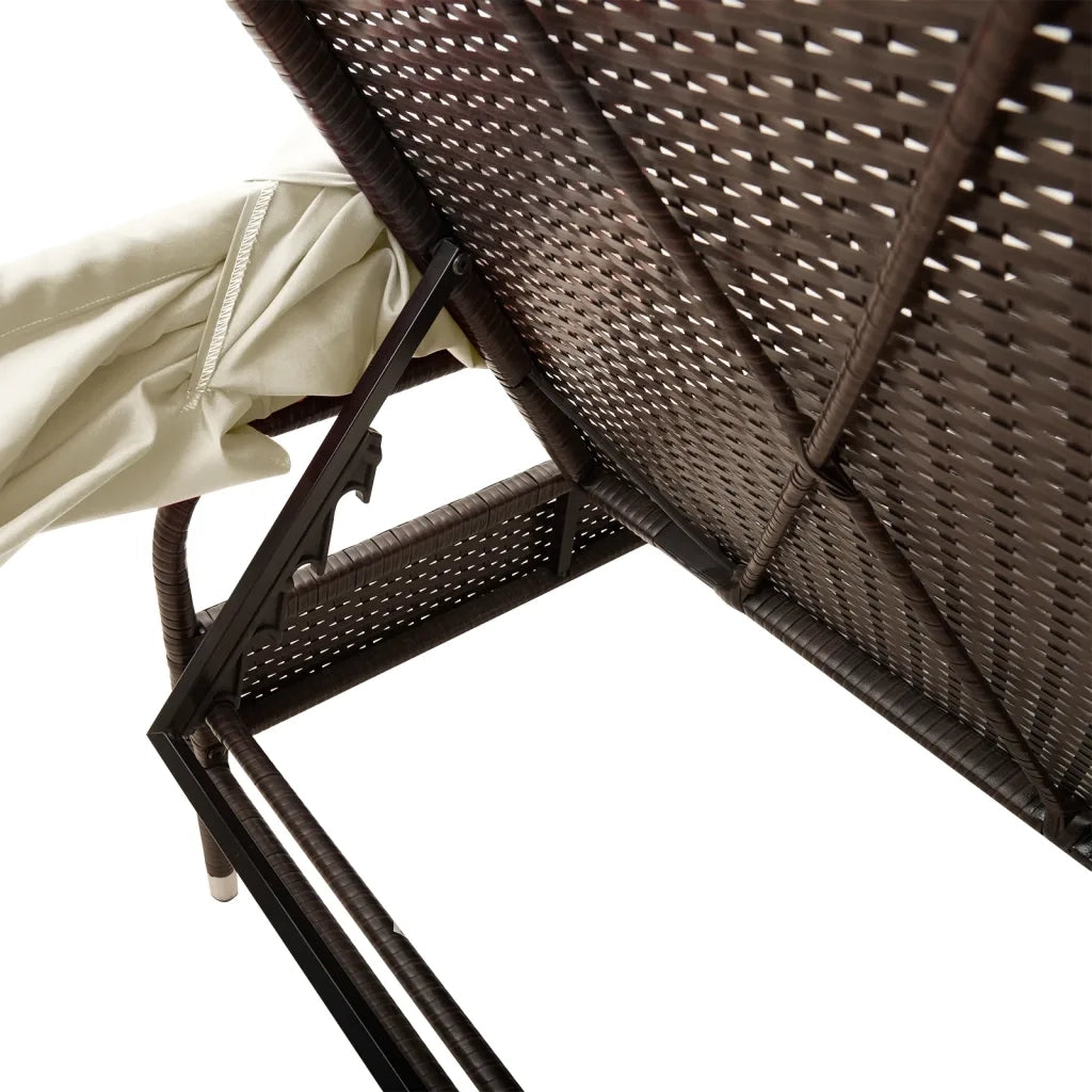 Lettino Prendisole con Baldacchino e Tavolo Marrone Polyrattan 368198