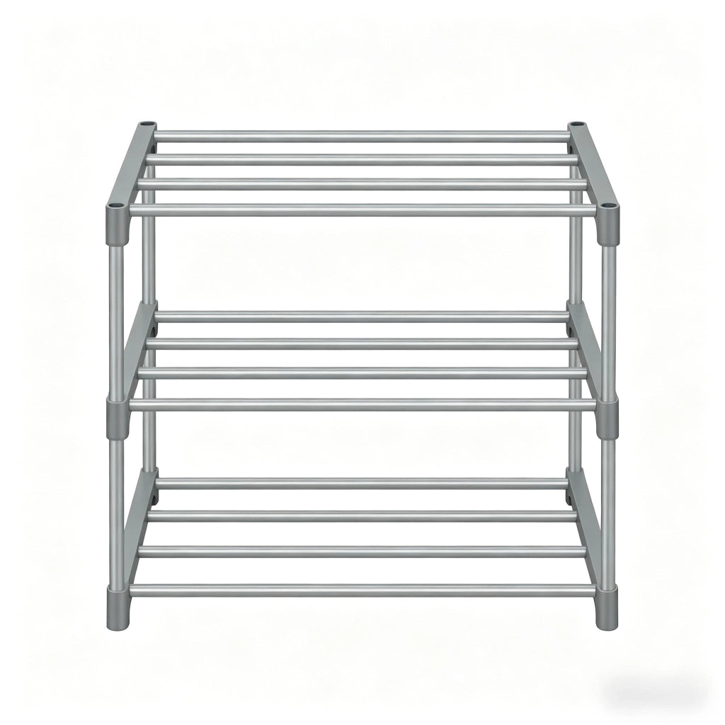 Scarpiera 42x30x37 cm a 3 ripiani in metallo grigio