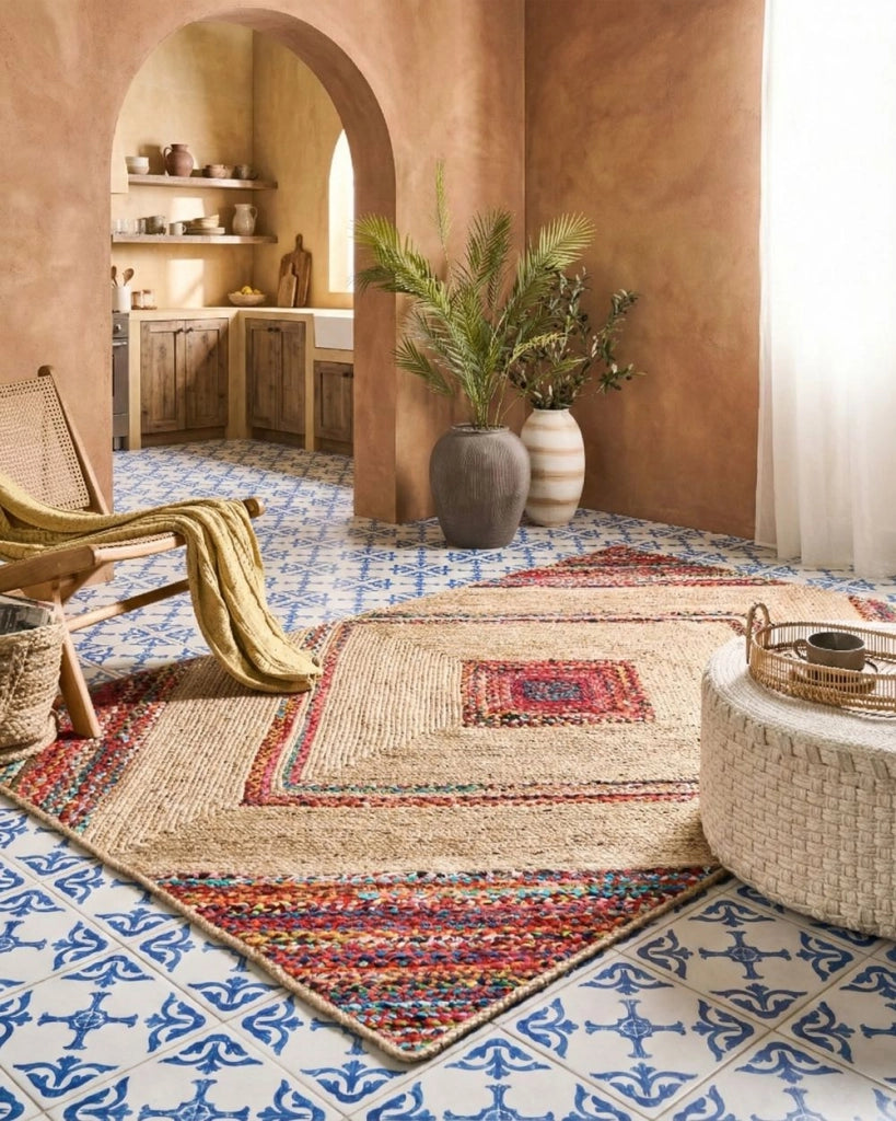 Tappeto multicolore in juta 160 x 230 cm rettangolare con motivo Soggiorno Camera da letto