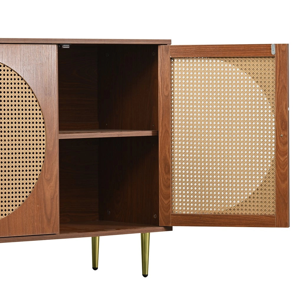 Credenza 3 Ante con Rattan e Maniglie in Metallo ¨C MINIMAL ¨C Noce 129.8x40x76
