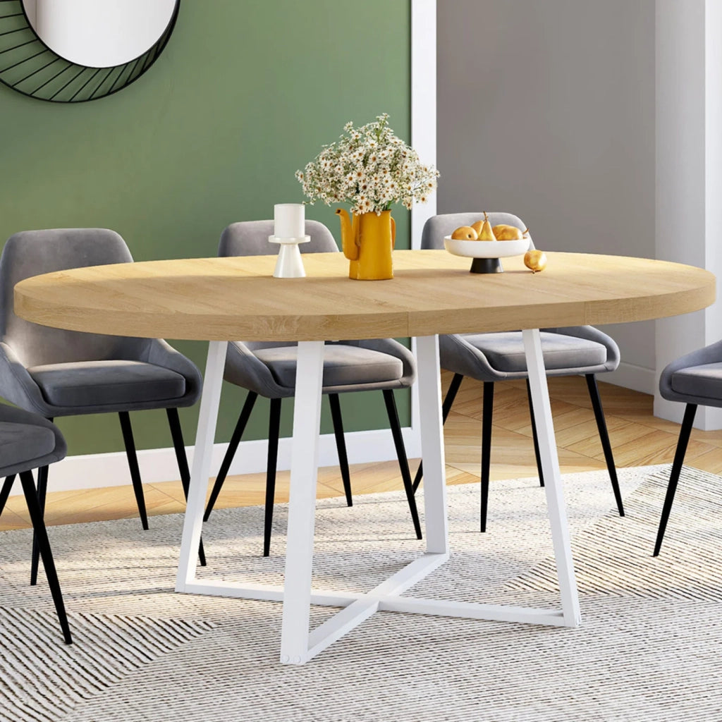 IDMarket - SELMA tavolo da pranzo rotondo allungabile 4-8 persone legno e bianco 110-150 cm