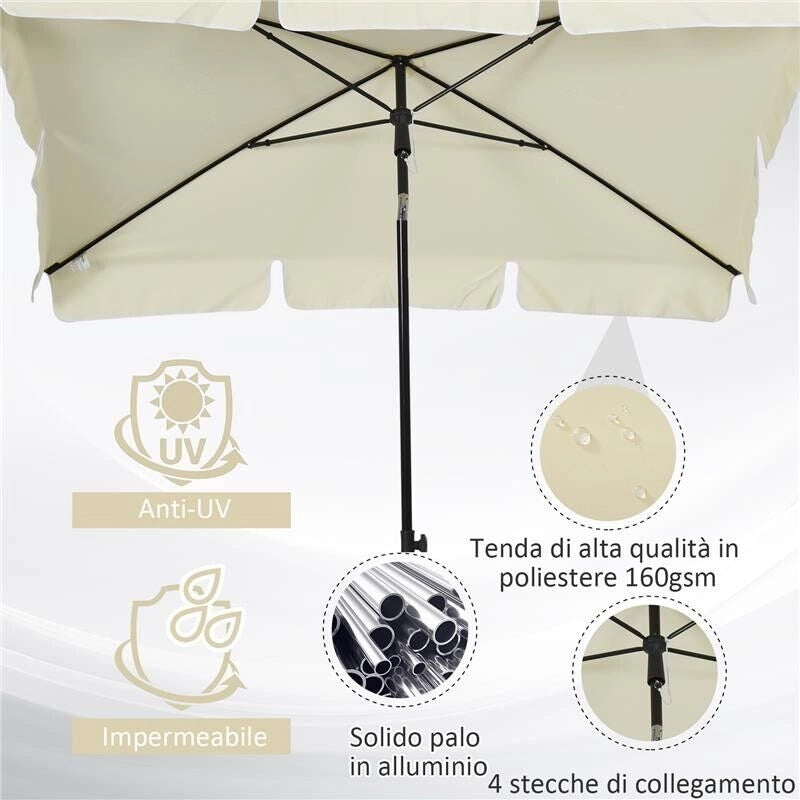 OMBRELLONE PARASOLE RETTANGOLARE CON PALO INCLINABILE CREMA