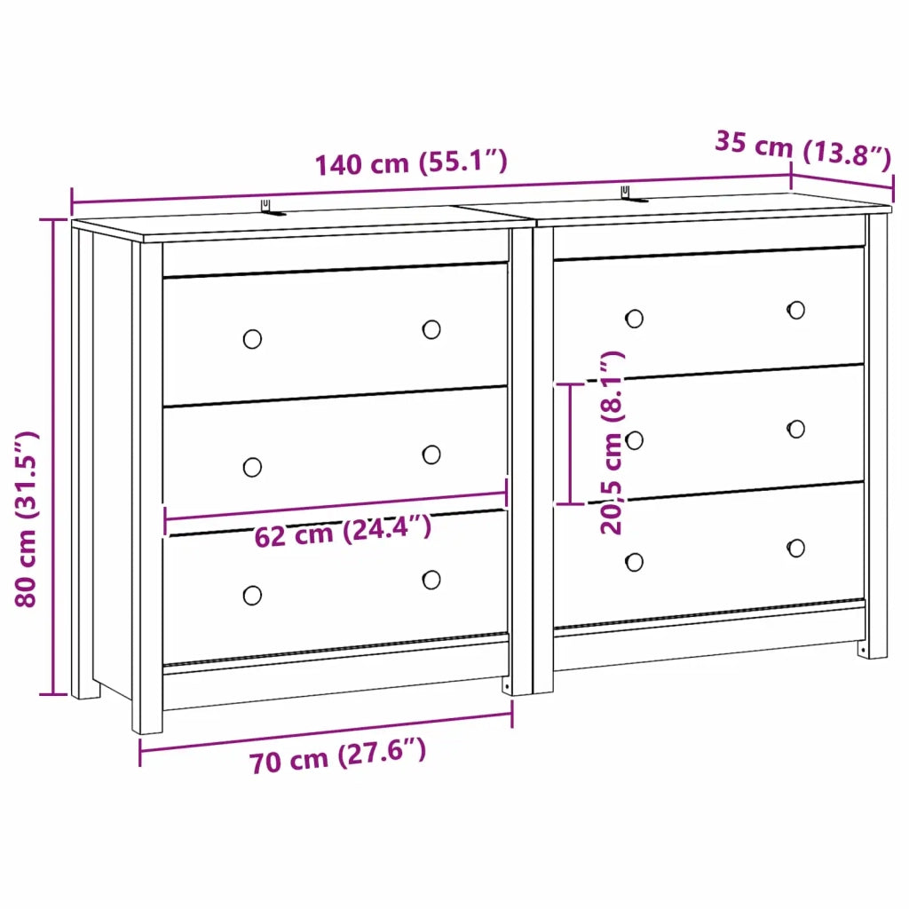 Credenza con cassetto 2 pcs Marrone Cera 140 x 35 x 80 cm 3424975