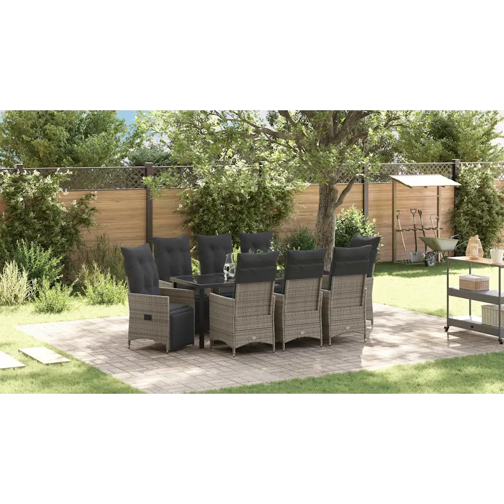 Set da Pranzo per Giardino con cuscino 9 pcs Grigio polyrattan 3379582
