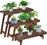 GIANTEX Scaffale per Piante, Espositore a Scala per Fiori a 3 Ripiani in Legno, Design Staccabile Durevole per Giardino/Balcone/Cortile (70x25x53cm)