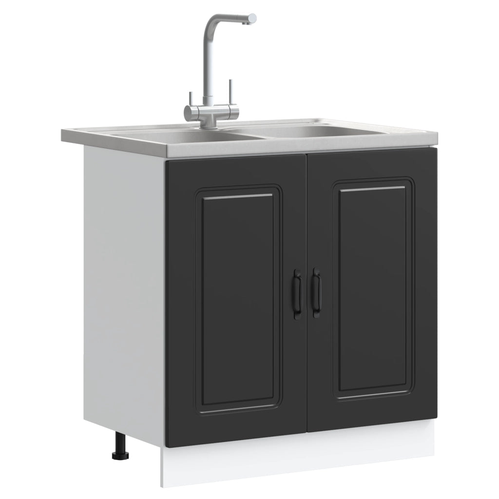 Mobiletto da Cucina  "Kalmar" con Doppio Lavandino Nero in Legno Ingegnerizzato
