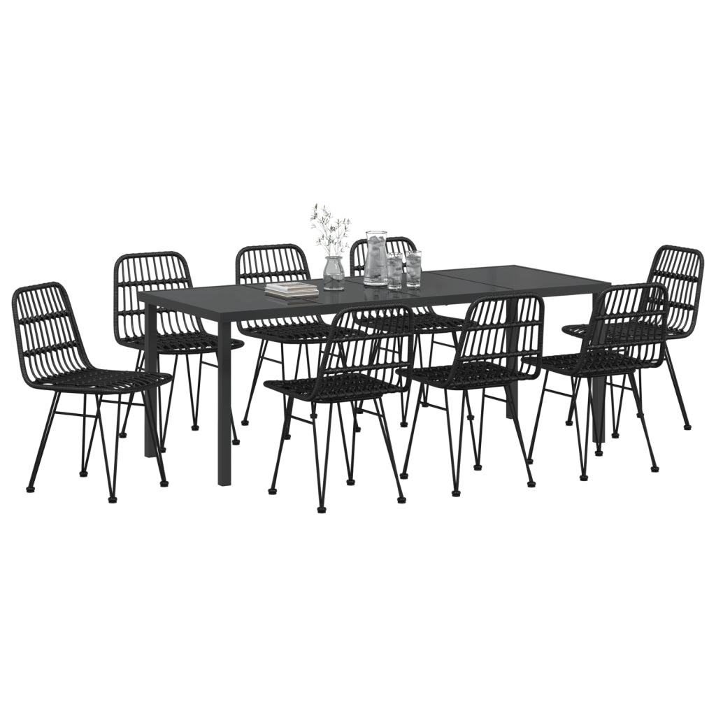 Set da Pranzo da Giardino 9 Pezzi Nero Polirattan