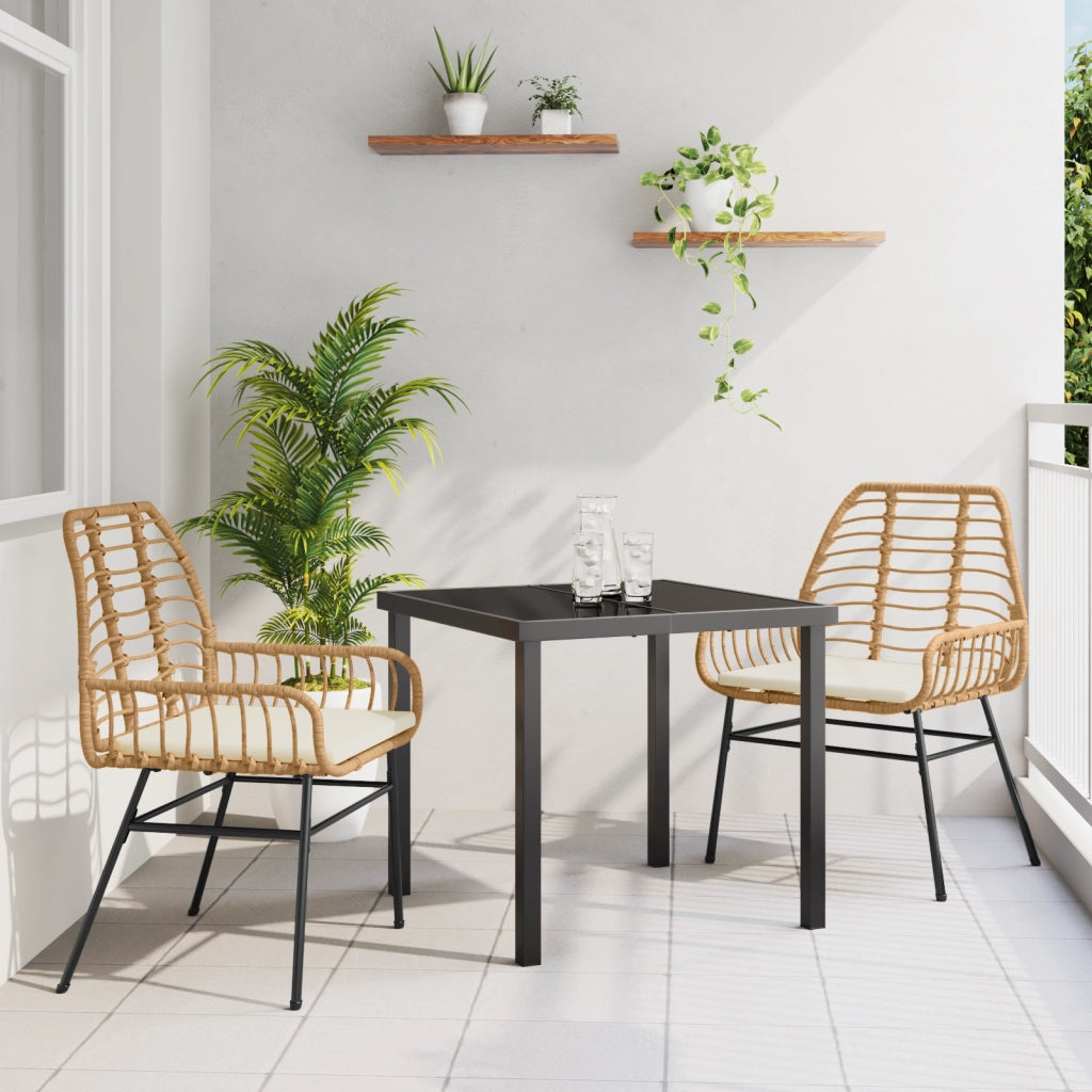 Set da pranzo da giardino in 3 pezzi con cuscini Marrone Polyrattan