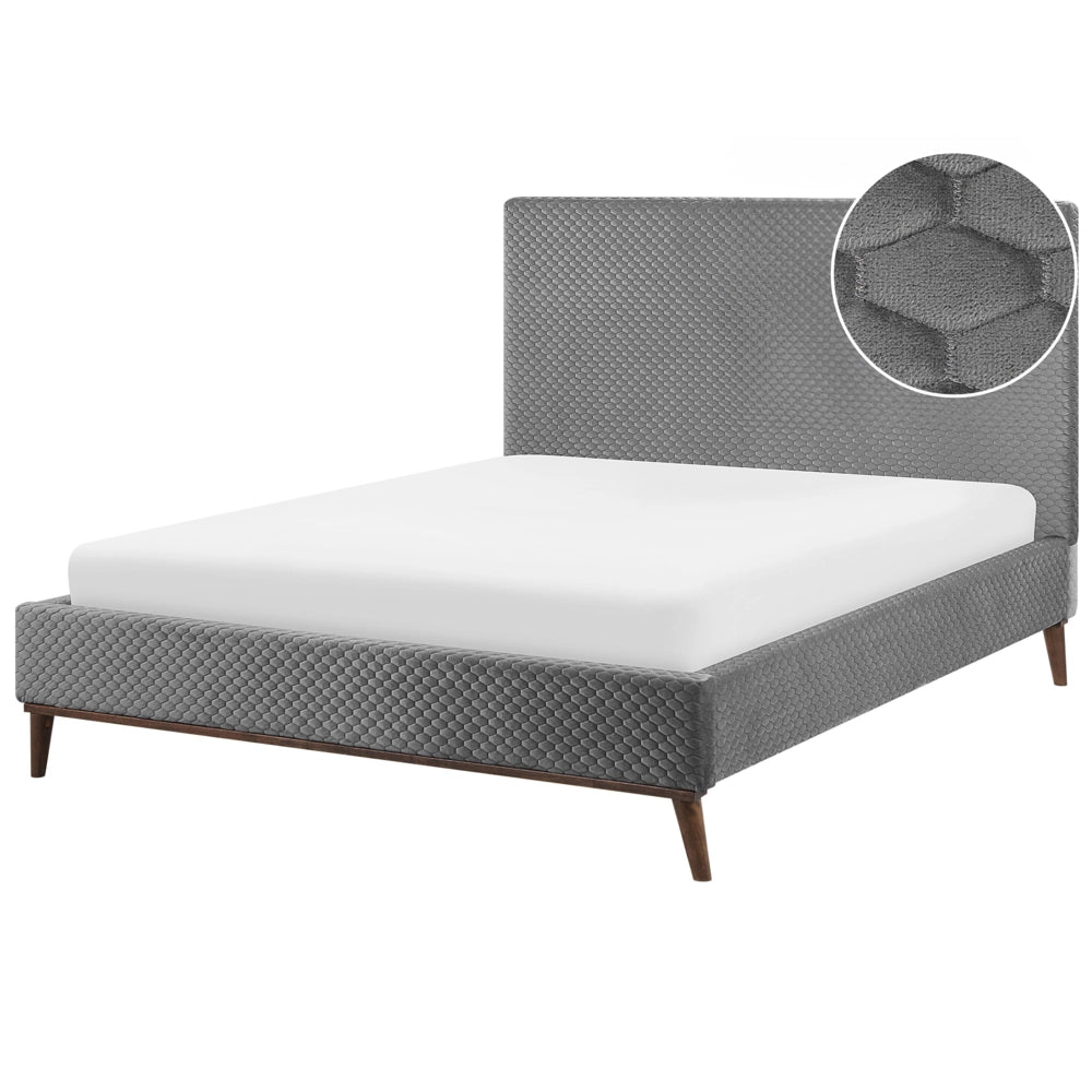 Letto matrimoniale Tessuto grigio 140 cm 6 Struttura imbottita a nido d'ape trapuntato