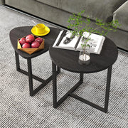 Tavolini bassi set 2 pezzi con piano a forma di cuore, stile industriale, per soggiorno, in metallo e legno nero