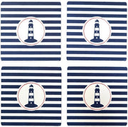 Set di 4 sottopiani in legno marittimo, 9x9cm, sottopiano in vetro con placemat, blu e bianco (torre di guardia)