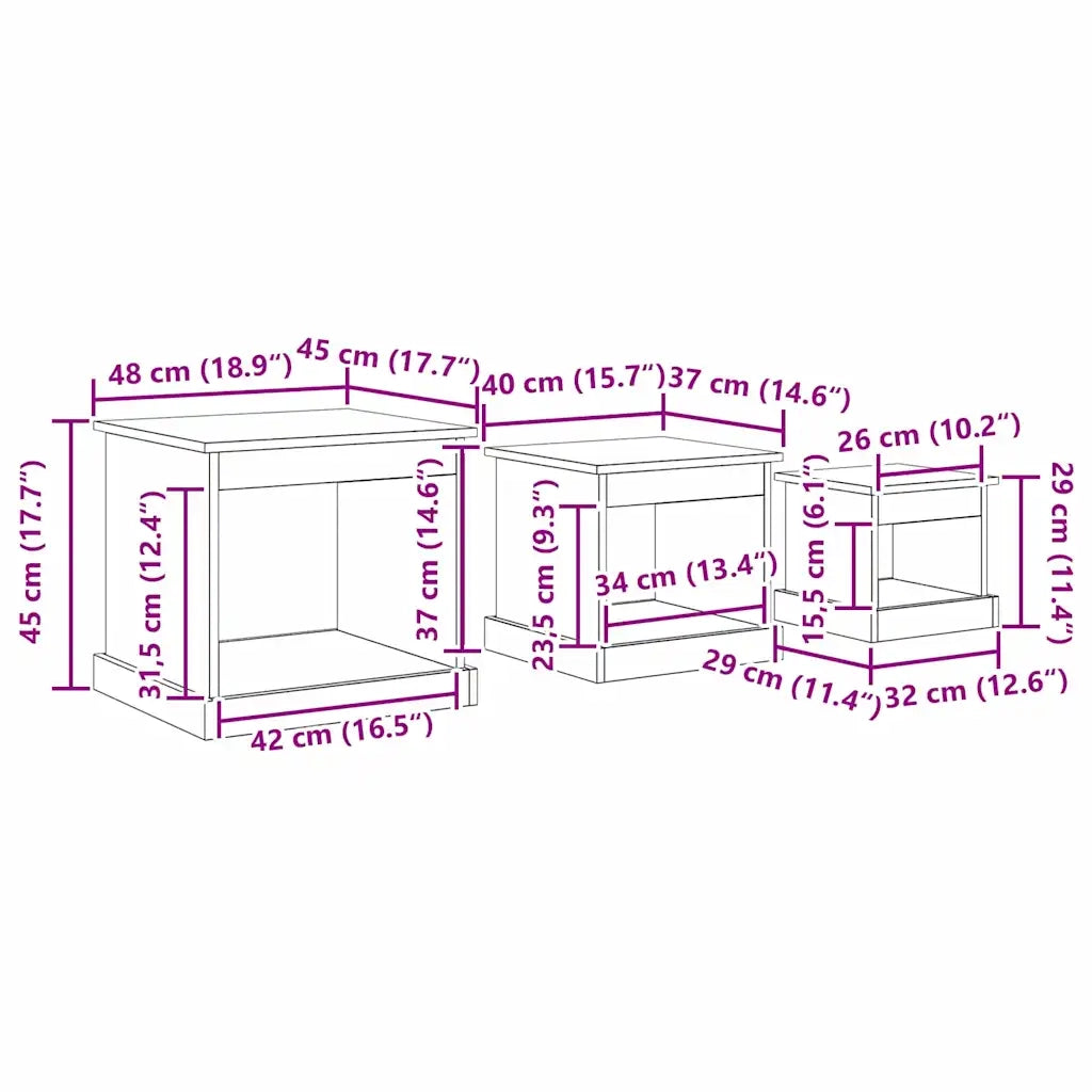 Tavolino da salotto 3 pcs Rovere artigianale Legno multistrato