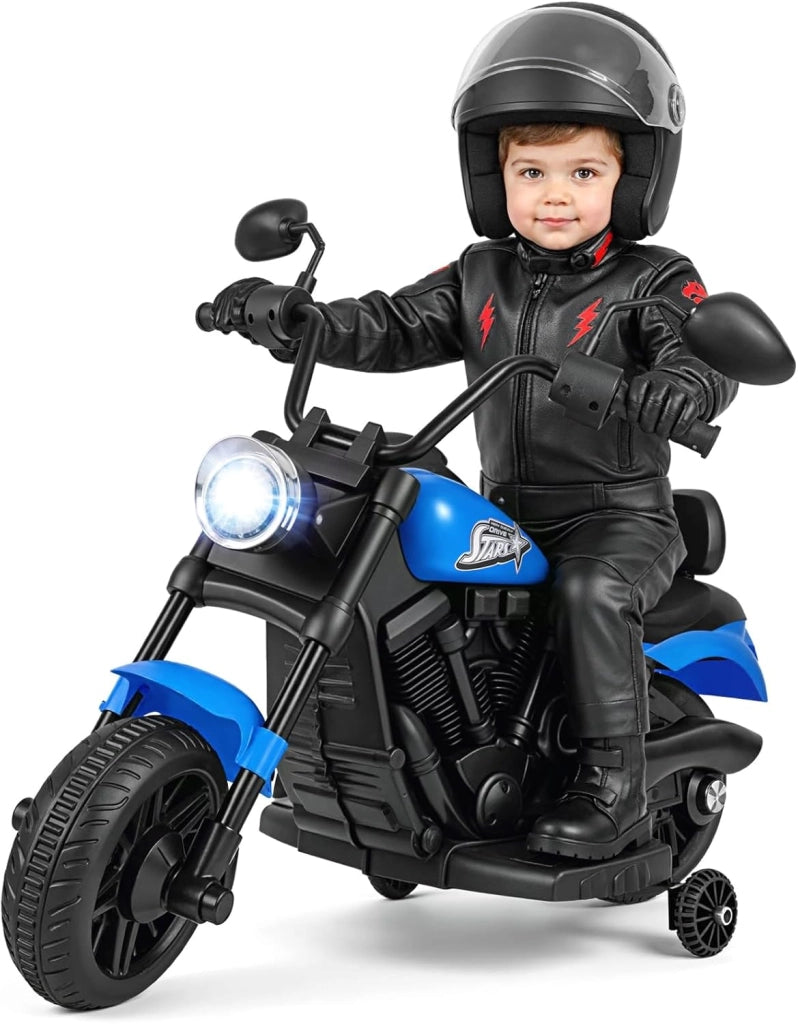 Moto Elettrica per Bambini, 6V Moto Cavalcabile con 2 Ruote di Supporto, Pedale, Fari e Musica, 2,4 km/h, per Bambini 3 Anni+, 79x58x56 cm (Bianco)