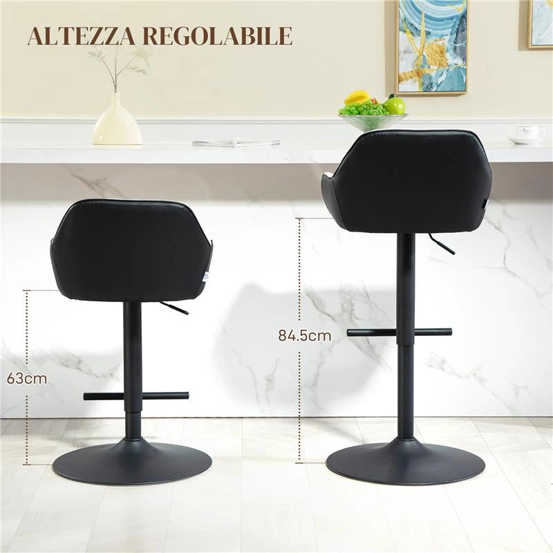 SET 2 SGABELLI IMBOTTITI AD ALTEZZA REGOLABILE CON SCHIENALE E BRACCIOLI 52.5X53X86.5-108 CM NERO GRIGIO CHIARO