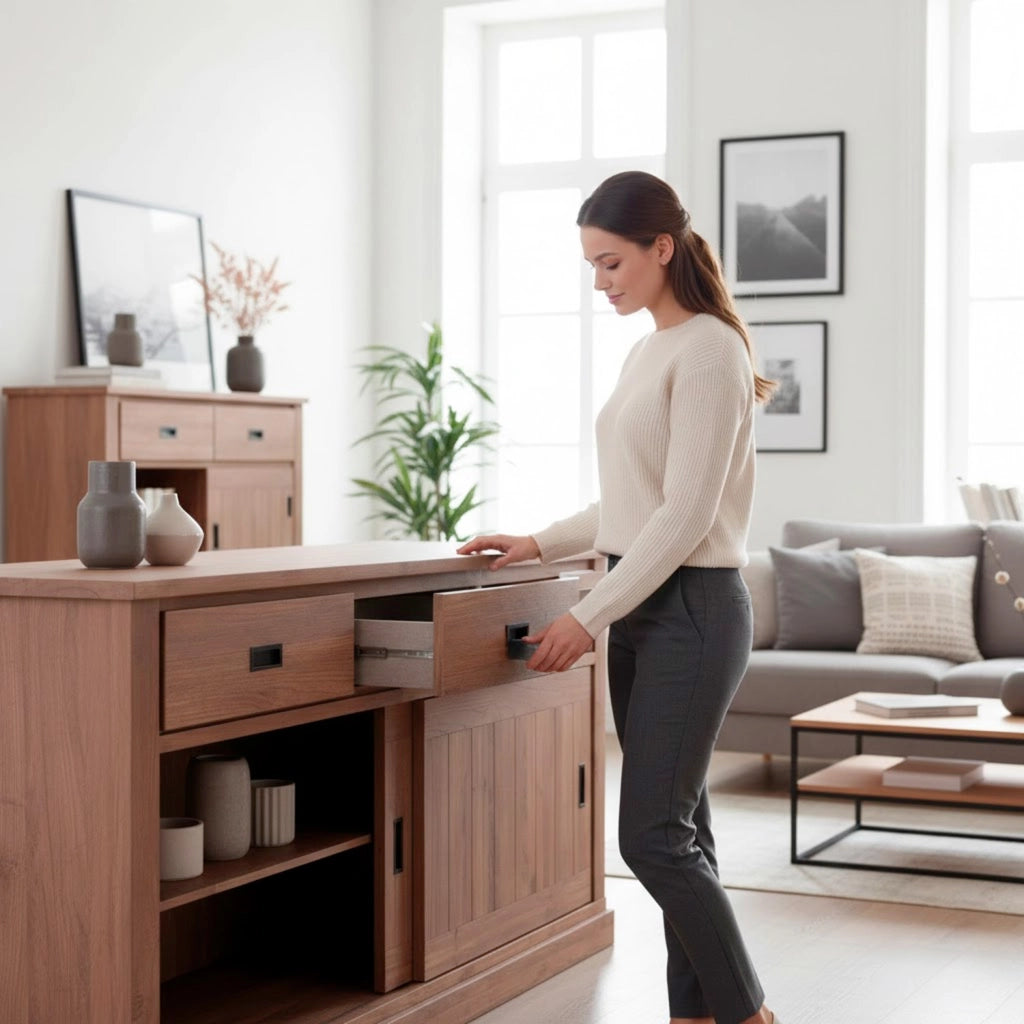 Madia Dispensa Con 3 Cassetti 2 Ante Scorrevoli E 4 Ripiani Interni Credenza Mobile Buffet Per Soggiorno Cucina Zona Living Design Classico Moderno 220 X 50 X 95 Cm Noce