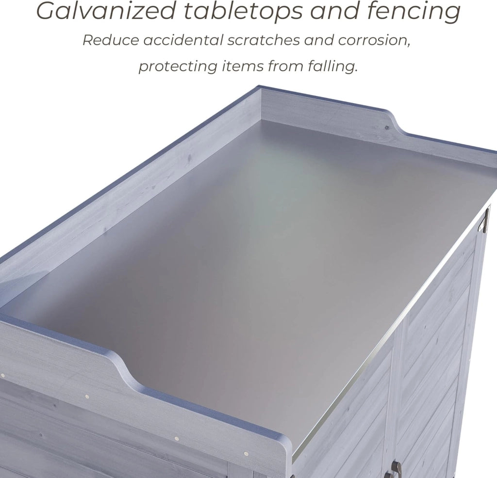 Tavolo da Esterno per Piante, Tavolo da Giardino con Piano di Lavoro Impermeabile, Tavolo da Lavoro in Legno con 1 Ripiano Regolabile, 48x98x95 cm. (Grigio)