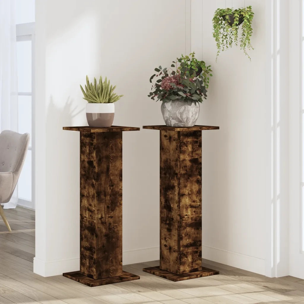 Supporti per piante | Sostegno per piante 2 pz Rovere Fumo 30x30x80 cm in Truciolato
