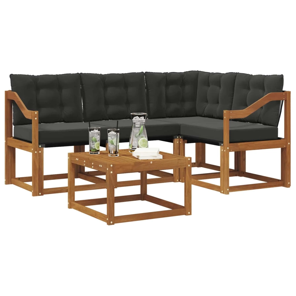 Set di divani da esterno con cuscino 5 pcs Naturale e Nero 3368651