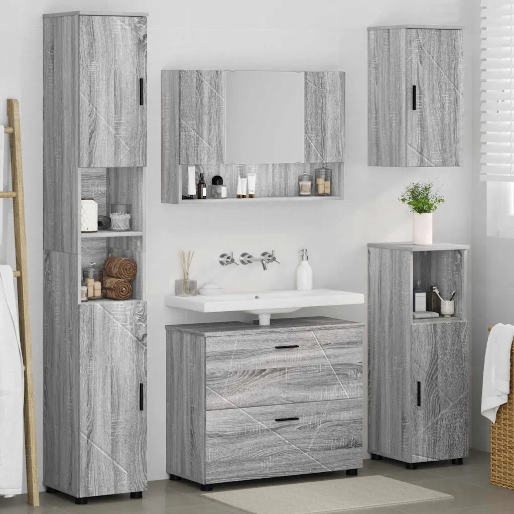 vidaXL Set di mobili per il bagno 5 pcs Grigio sonoma 30 x 35 x 192 cm