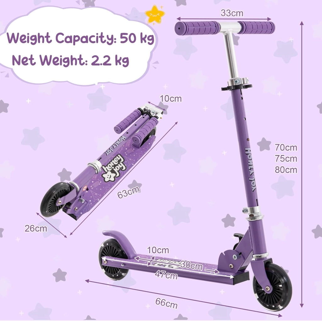 Monopattino per bambini con 2 ruote a LED e freni, skateboard pieghevole con 3 altezze regolabili, in alluminio con carico 50 kg, per bambini