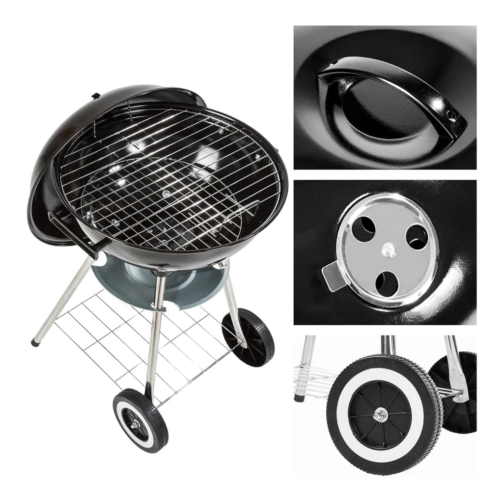 Barbecue a Carbone Tondo Con Coperchio E Piano Inferiore 51x44,5x76