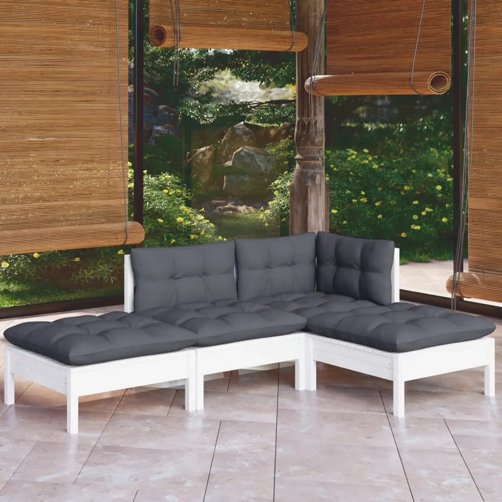 Set Salotto da Giardino 4 pz | Set di Mobili da Esterno con Cuscini Legno Massello di Pino