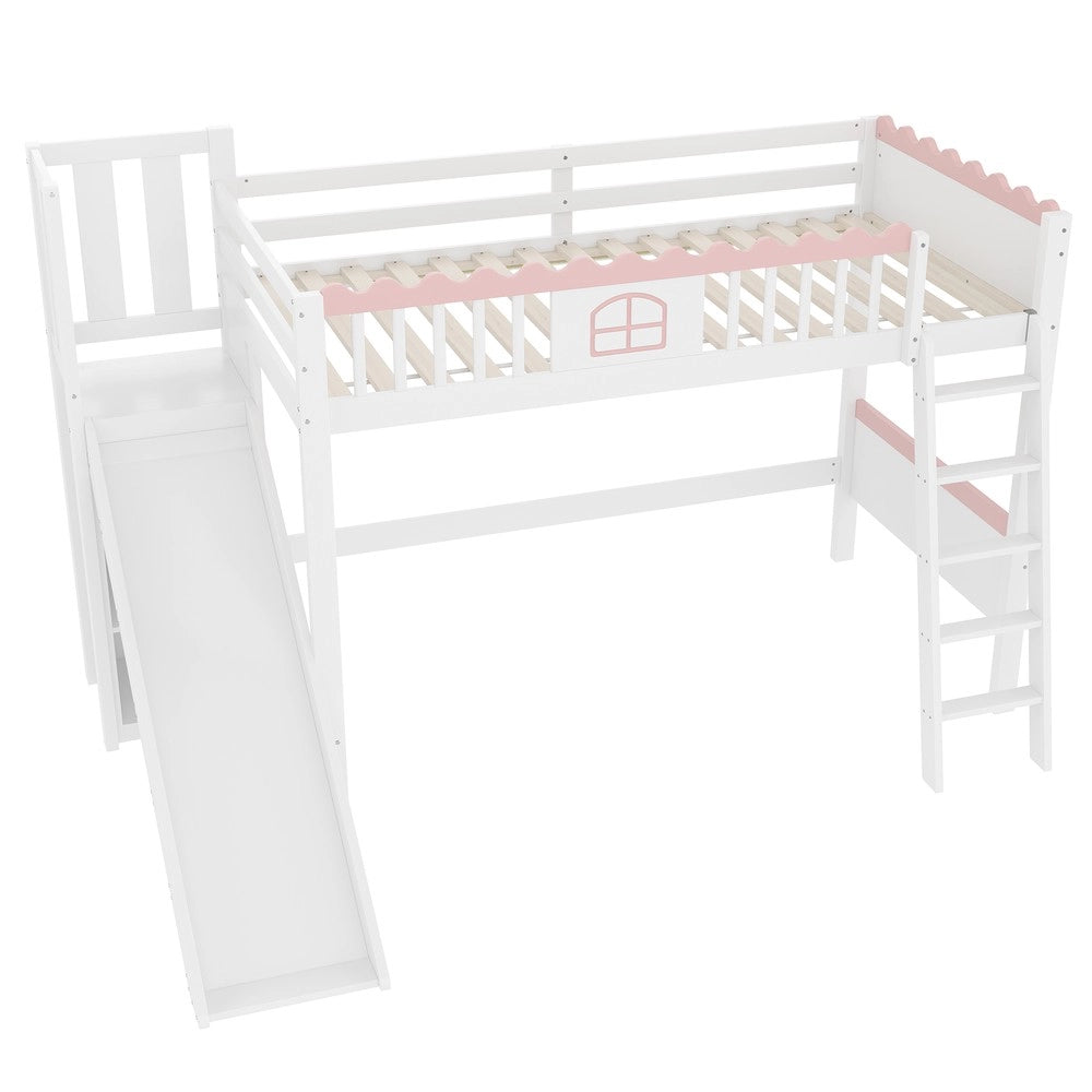 Letto a Soppalco con LED e Scivolo ¨C MINIMAL ¨C Pino Bianco 90x200