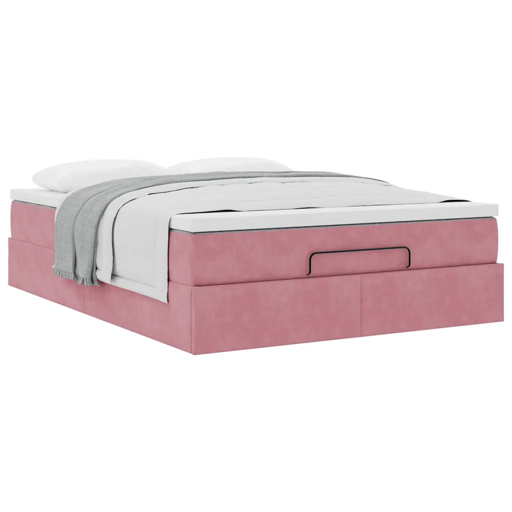 Struttura Letto Pouf con Materasso Rosa 140x200 cm in Velluto 3311194