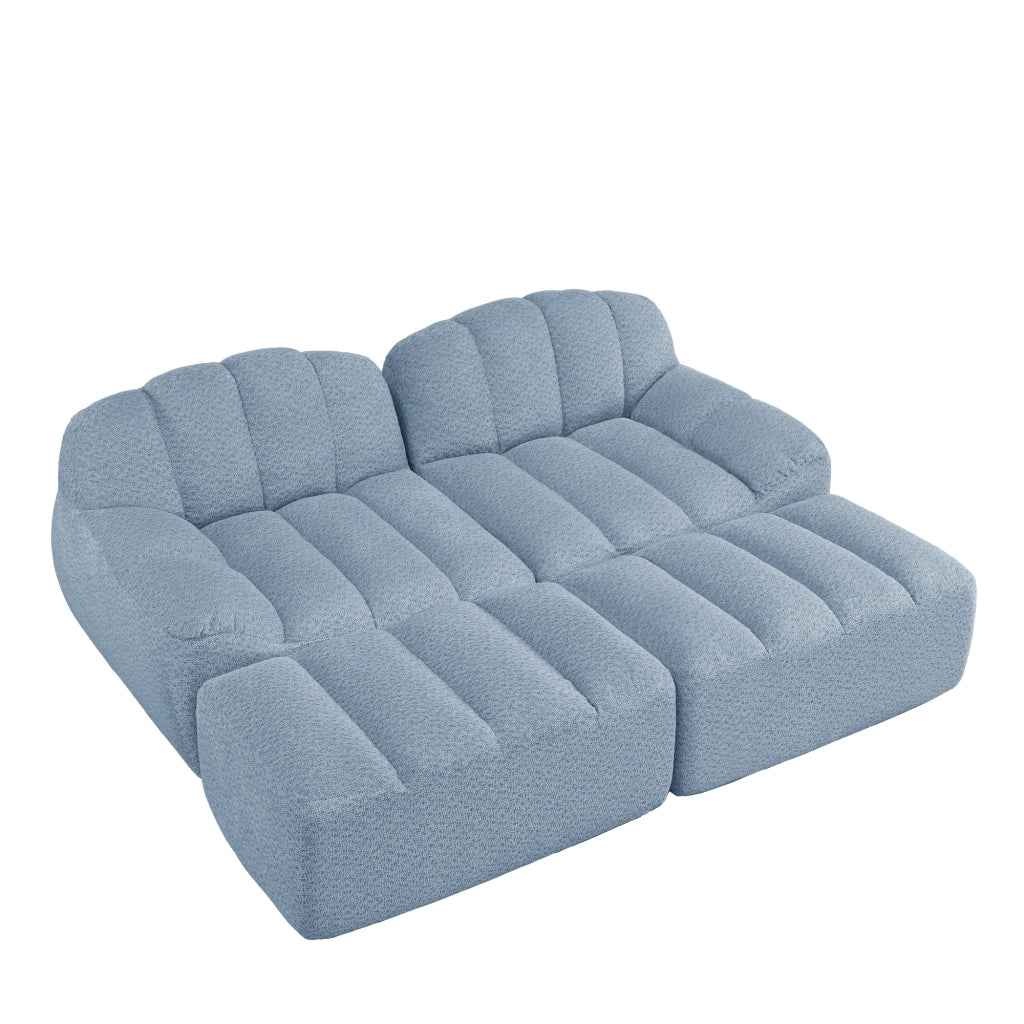 Divano modulare 2 posti con 2 pouf - Zephmum- Schiuma ad alta densit¨¤ 32D, design antiscivolo, tessuto morbido, blu