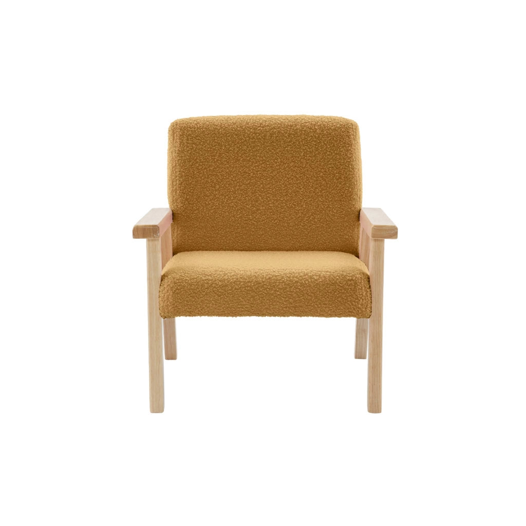Poltrona scandinava per bambini in legno di hevea e tessuto bouclé,