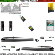 Kit BOB Automazione Cancello 4,2 Metri 2 Ante Motori Elettromeccanici 230 V Corsa 325 mm Spinta 1800 Nm Sblocco a Chive Staffe Fissaggio 2 Radiocomandi Coppia Fotocellule Lampeggiante Led con Antenna