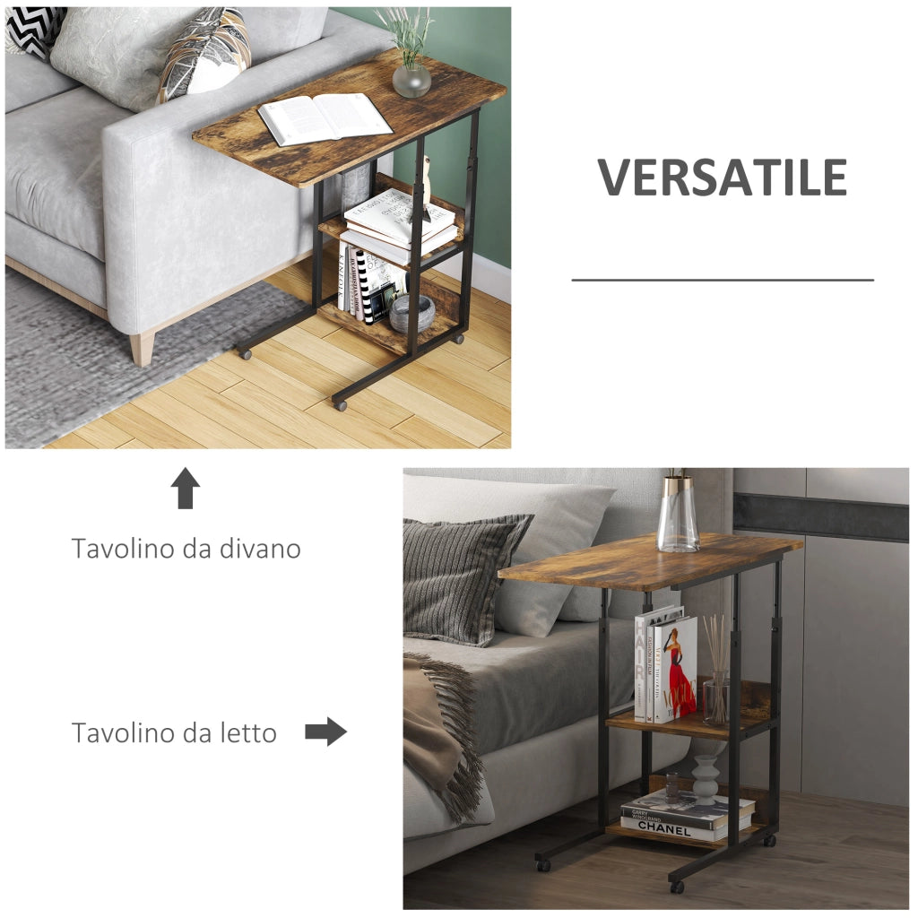EasyComfort Tavolino da Salotto Stile Industriale, Altezza Regolabile e 4 Ruote con Freno, 80x40x60-75cm