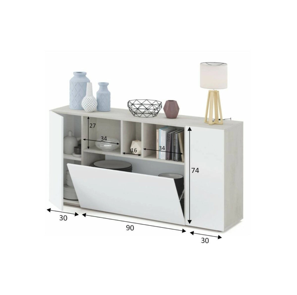 Madia Crisantemo, Credenza 2 Ripiani, 150x41x76h cm Bianco