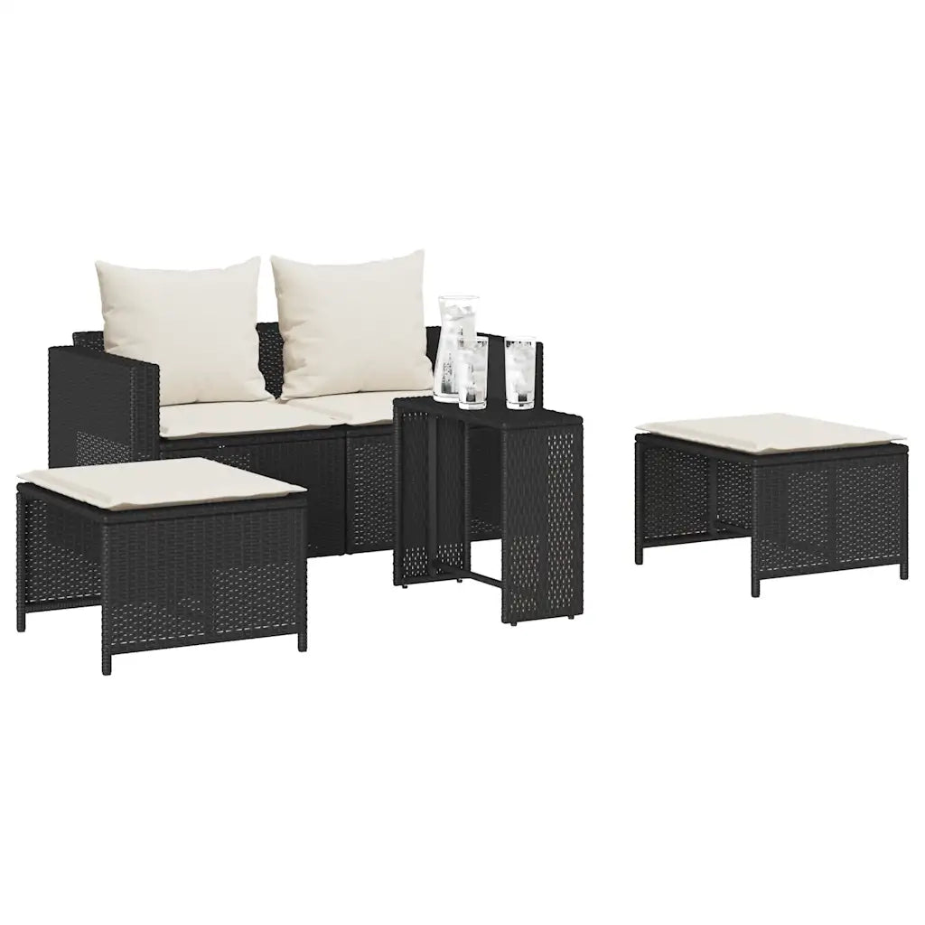 Set Divani da Giardino 5 pz con Cuscini in Polyrattan Nero 4104163