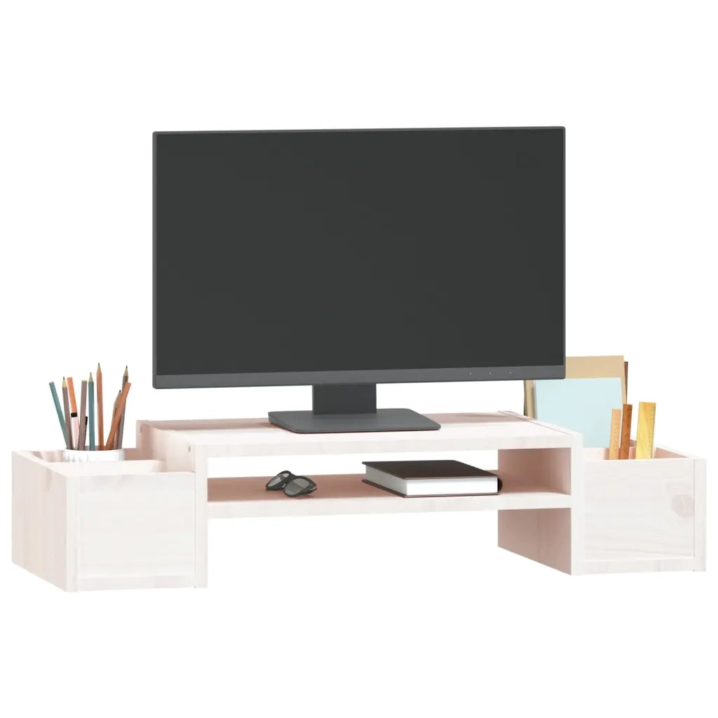Supporto per Monitor Bianco 70x27,5x15cm Legno Massello di Pino 813965
