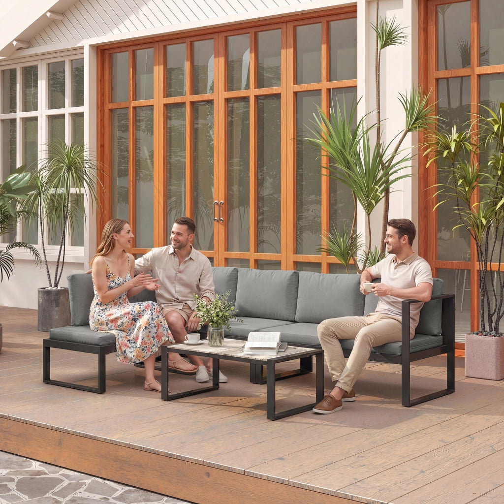 Set divano angolare 5 posti esterno ¨C zephmum ¨C grigio scuro polyrattan
